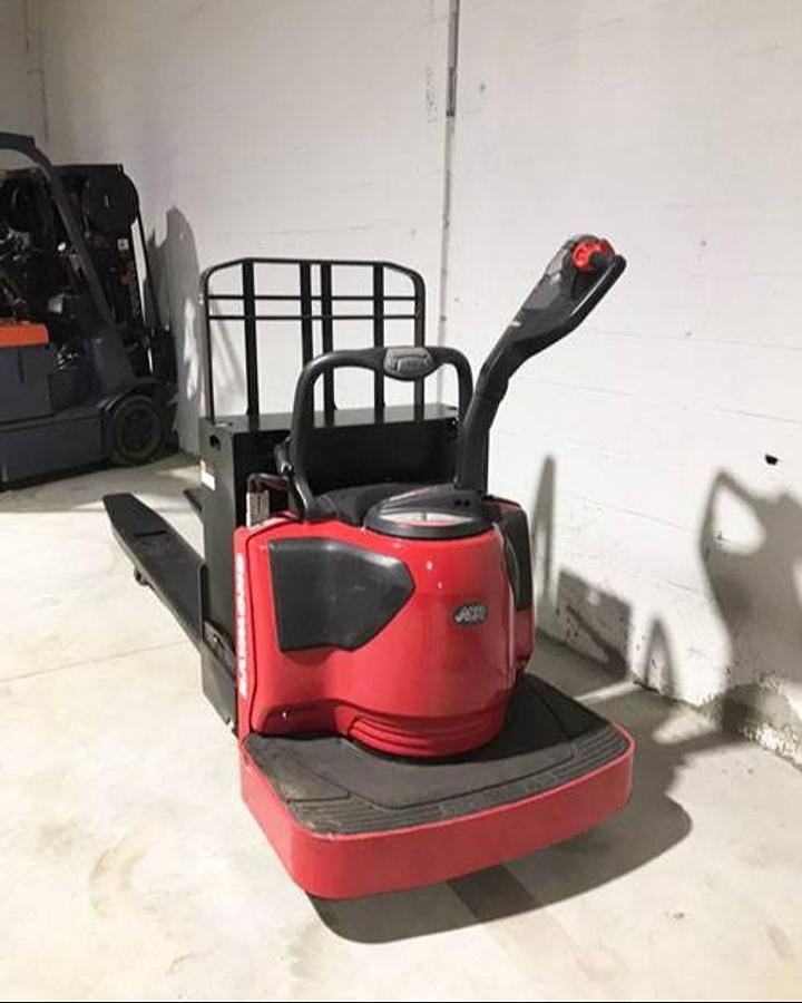 Raymond 8410 Long John – front angle view – 96” double-pallet forks – CSA certified electric rider pallet jack – Brampton ON