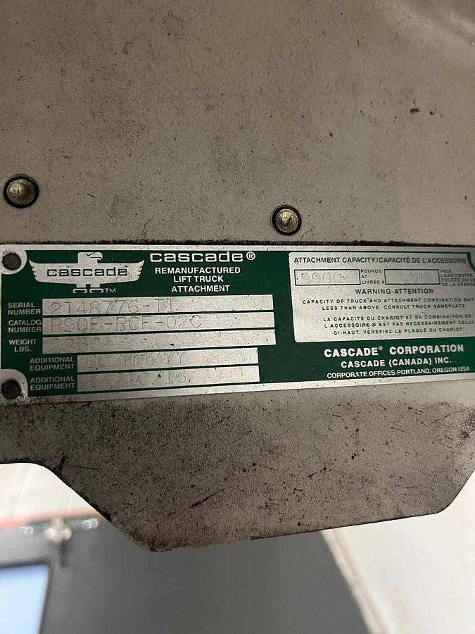 alt="Cascade R90F‑RCF‑02C identification data plate showing model, serial, and manufacturing information"