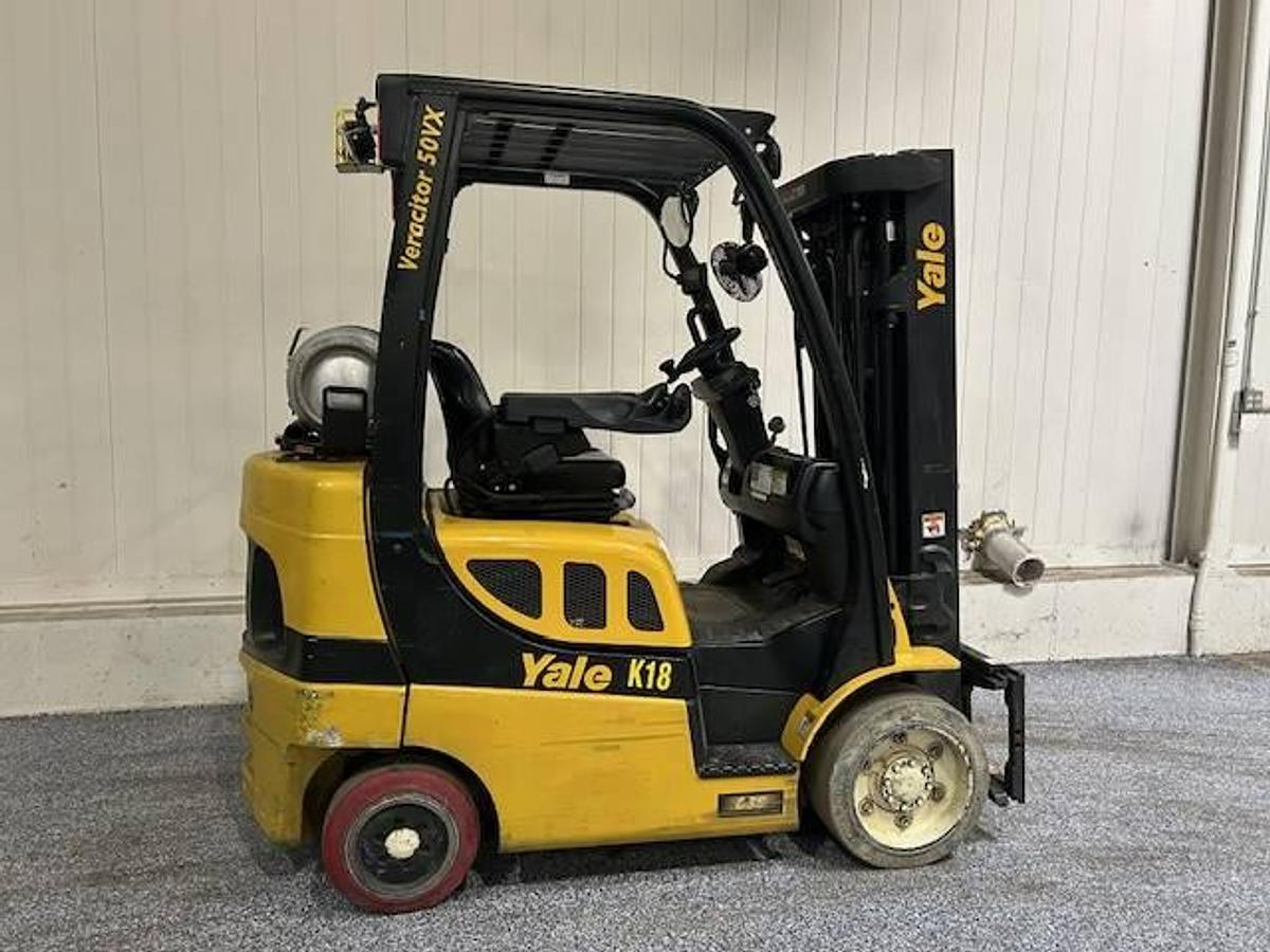 2019 Yale GLC050VX CSA propane forklift Brampton 5000 lb 189” triple mast side shift cushion tires clamp-ready UL/EE fire-safe export-certified
