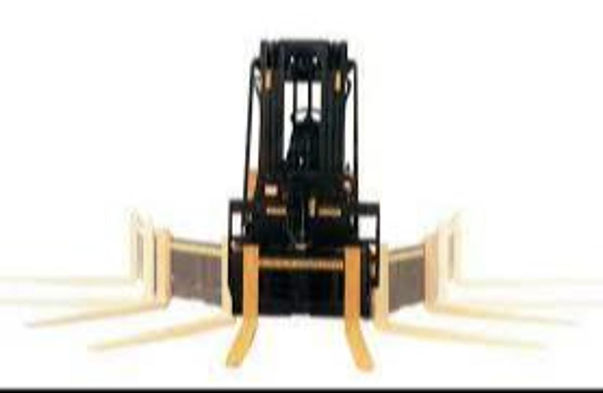  Swing‑mast articulating forklift operating in a very narrow warehouse aisle