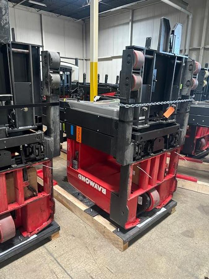 Raymond 540-OPC30TT WG – close-up of picker laid in cradle – mast and chassis secured for delivery – CSA certified electric picker – Brampton ON