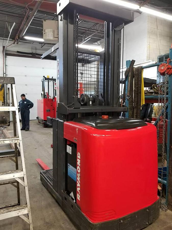 2017 Raymond 540‑OPC30TT WG – side view – wire guidance, triple mast – CSA Order Picker – Rentals Available