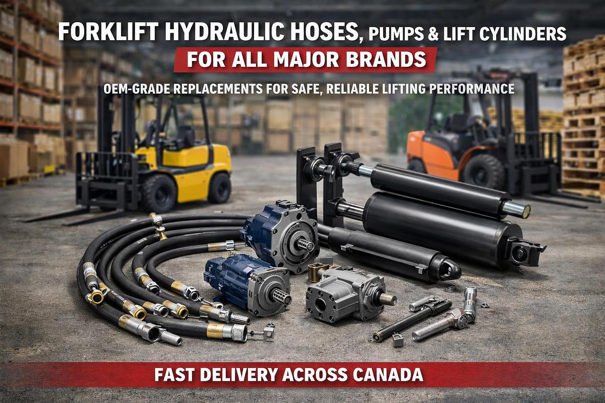 Forklift hydraulic hoses, pumps, and lift cylinders for all major brands, built for high‑pressure, reliable lifting performance.