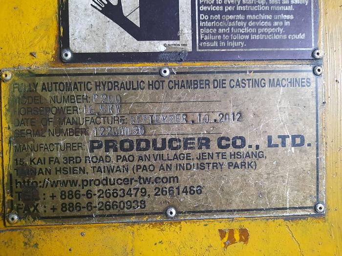 Used Producer 200T Hot Chamber Die Casting Machine Year 2012