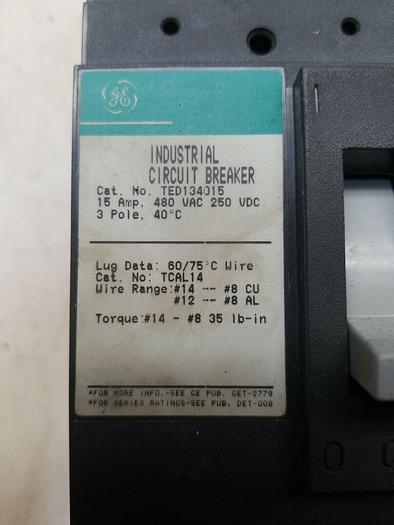 Used GE TED134015 15 Amp Circuit Breaker