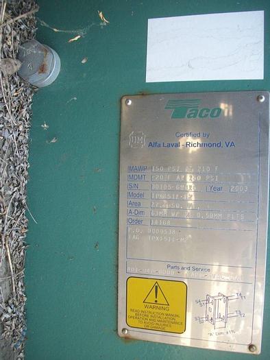 Used Heat Exchanger, Plate, 27.1 SF, Taco, S/st, 17 Plates #S741799