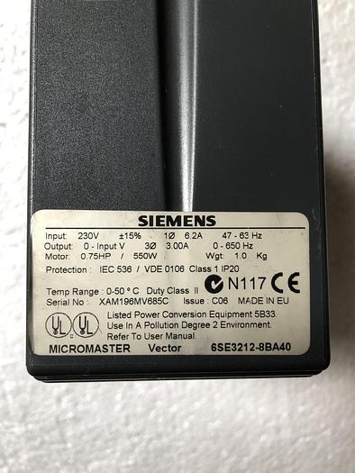 Used Siemens Micromaster Vector 6SE3212-8BA40