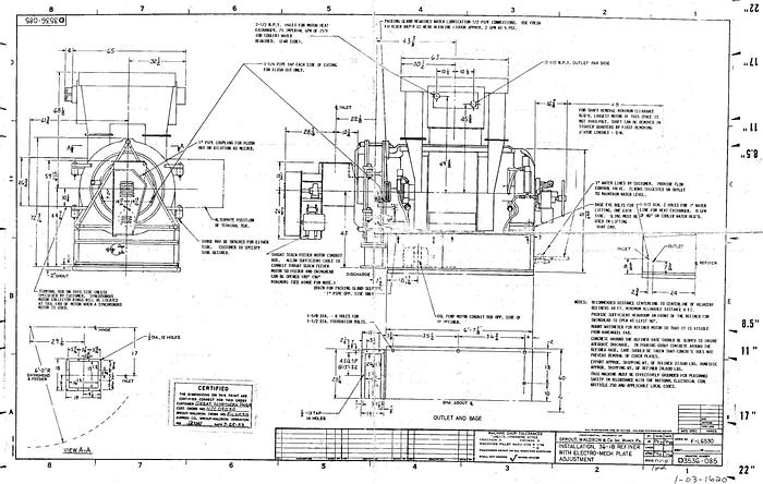 Used Sprout Waldron 36-1B Refiner, 800 Hp, 1760 Rpm, 2300 Volt, 60-Cycle Motor #19812