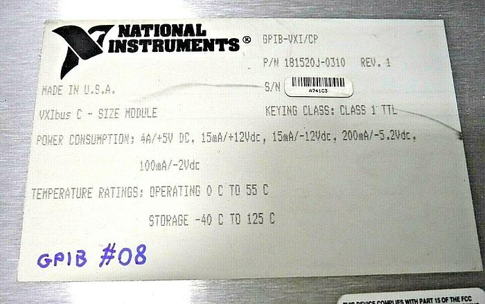 Used National Instruments 181520J-0310 GPIB-VXI/CP VXIbus C-Size Module (Rev. 01)