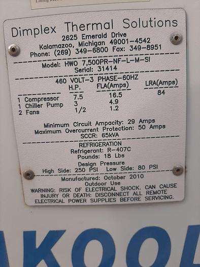 Used Refrig., Chiller, 7.5 Ton, Air-Cooled, Koolant Koolers #S744371