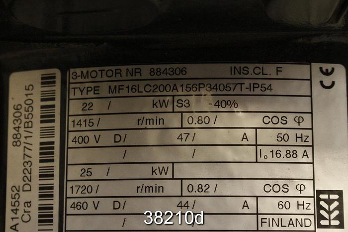 Unused Kone C-Faced 30 Hp Ac Motor, 400 Volt, 1720 Rpm #38210