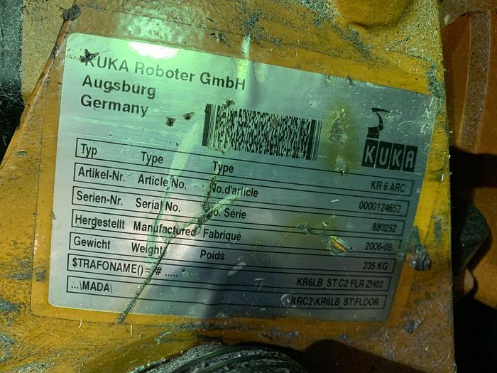 Used KUKA KR6 ARC 6 AXIS CNC ROBOT 6KG X 1611MM W/KRC2 ed05