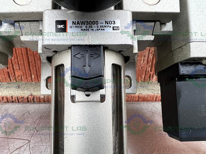 Used SMC  NAW3000-N03 Filter Regulator 0.05-0.85MPa w/ SMC Pneumatic / Solenoid  Valve