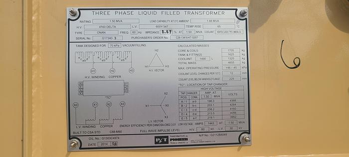 Surplus 2014 Pioneer 1.5mVA 4160 Delta Step-down Transformer
