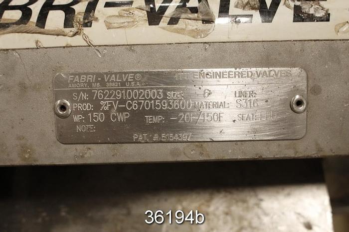 Used Fabri 6" Hand Operated Knife Gate Valve #36194