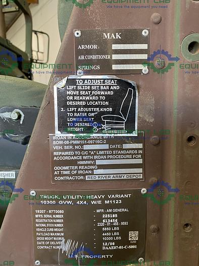 Used 2008 AM General HMMWV M1123 Utility Vehicle Heavy Variant 600 Miles