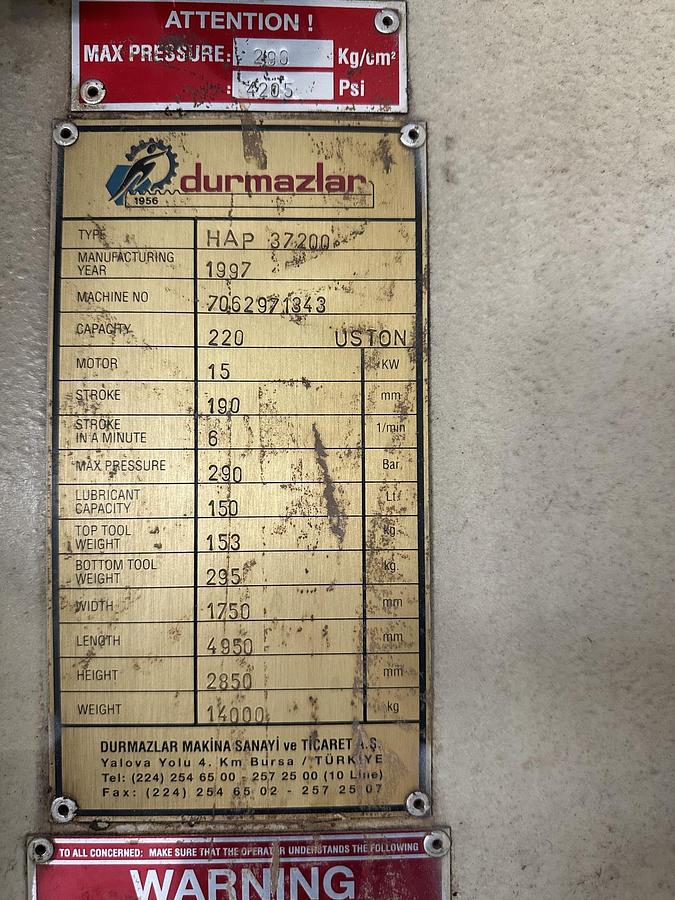 Used 1997 DURMAHAP 37200 Press Brake
