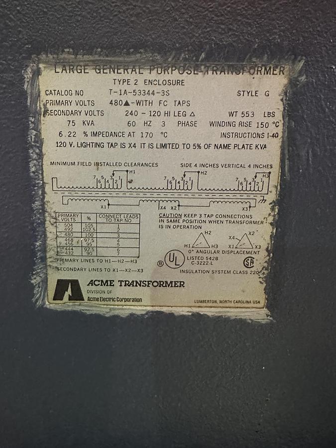 Used 75 kVA ACME Transformer