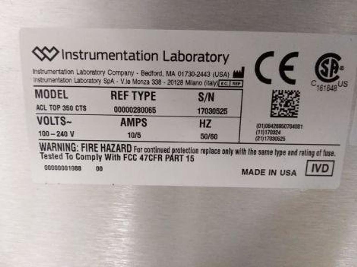 Usado INSTRUMENTATION LABORATORY ACL TOP 350 CTS Coagulation Analyzer