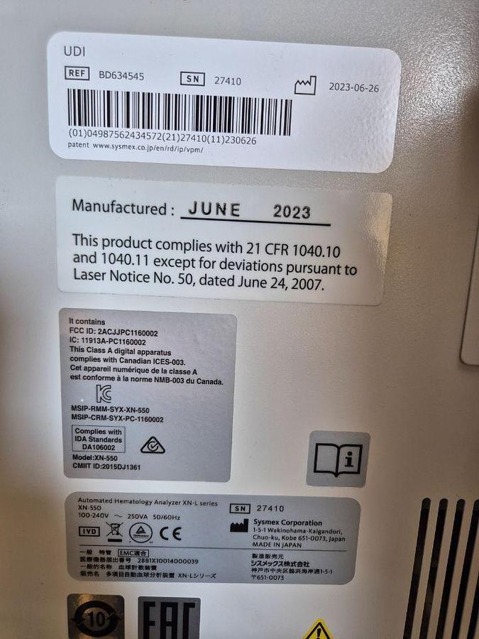 D'occasion Analyseur d'hématologie SYSMEX XN-550 & XN-530