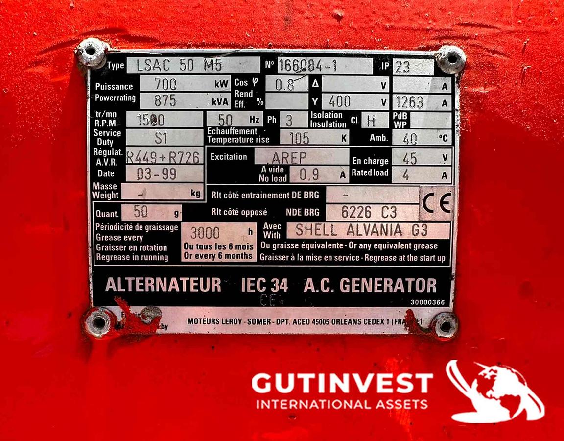 Usado 1 - Grupo electrógeno de gas natural - 875 kVA
