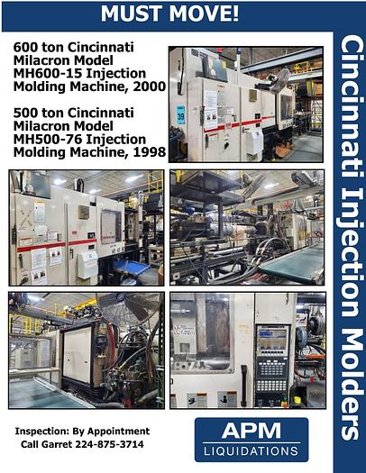 Used Cincinnati Milacron 500 ton and 600 ton