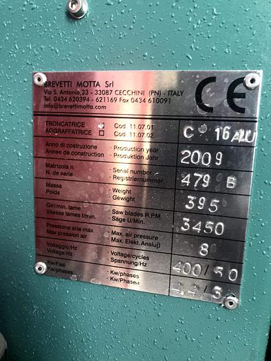 Used 2009 Brevetti Motta C 16 Alu Mitre Saw