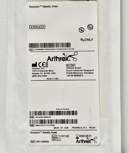 ARTHREX, AR-12990N, SCORPION NEEDLE, KNEE, IN-DATE, NEW