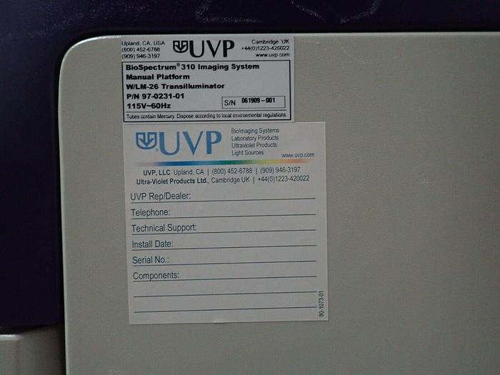 Used UVP 76-0101-21 BioSpectrum AC Darkroom 310 Imaging System