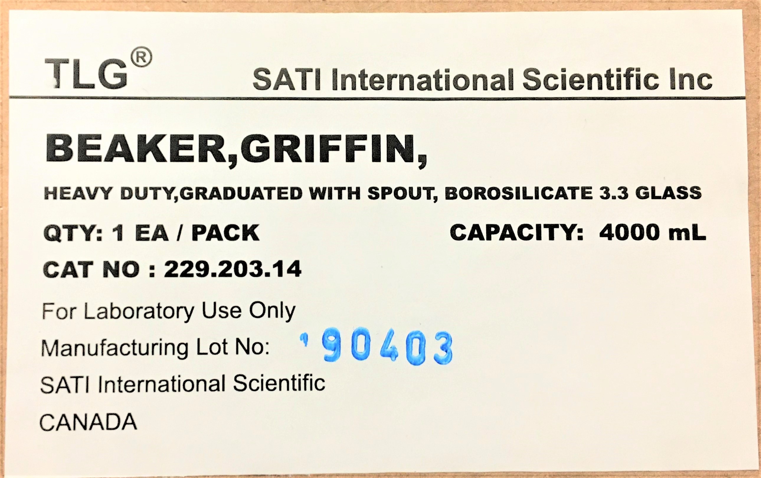 New TLG 229.203.14 Heavy-Duty Graduated Griffin Beaker - 4000mL