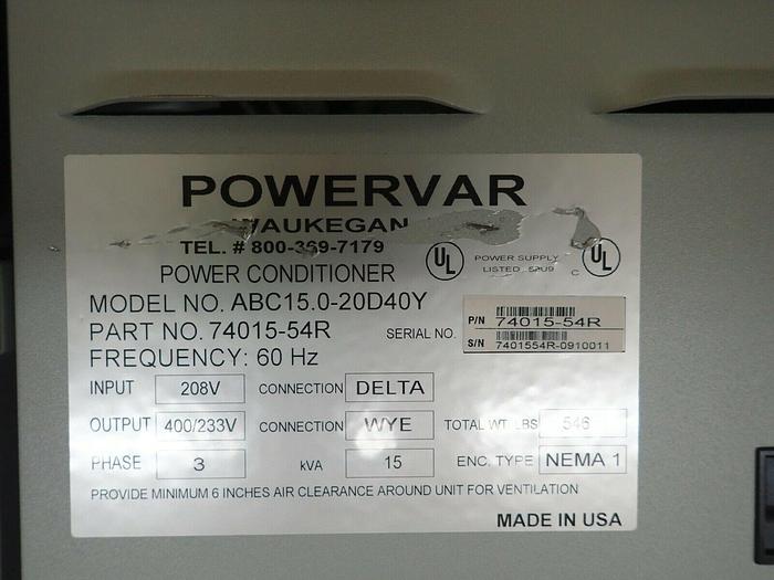 Used Powervar GPI Series 2000 Model ABC15.0-20D40Y 74015-54R Power Conditioner
