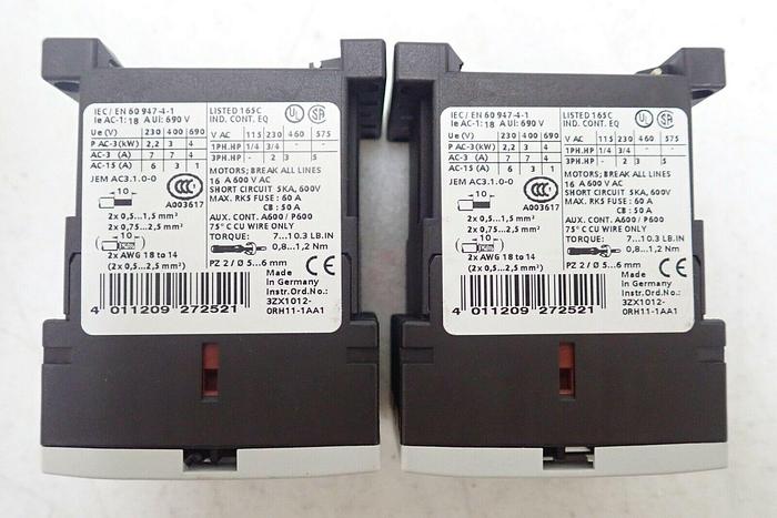 Used Lot of 2 Siemens 3RT1015-1AP01 Contactors