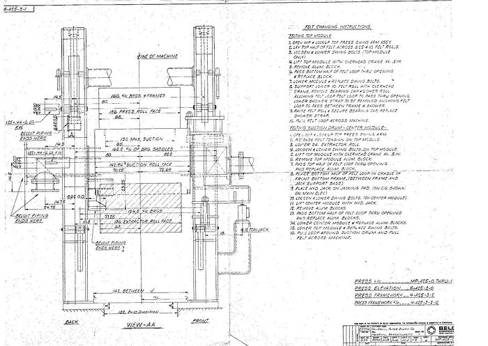 Used Beloit  Suction Drum Press And Framework, 130" Suction Box, 32" Diameter Suction Roll, 20" Diameter Top Roll, 150 Pli #24987