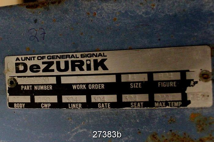 Used Dezurik FIG824 14" Hand Operated Knife Gate Valve, Cast Iron Body #27383