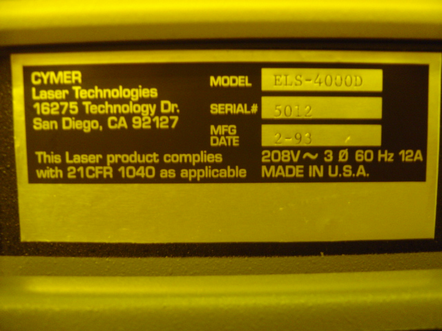 Used Cymer ELS 4000D Laser System