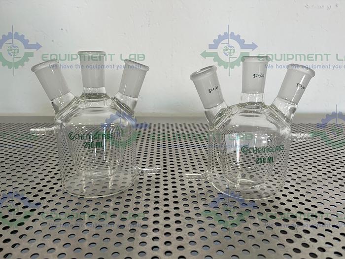 Used Chemglass  CG-1576-04 250mL 3-Neck Jacketed European Flask 24/40 Outer