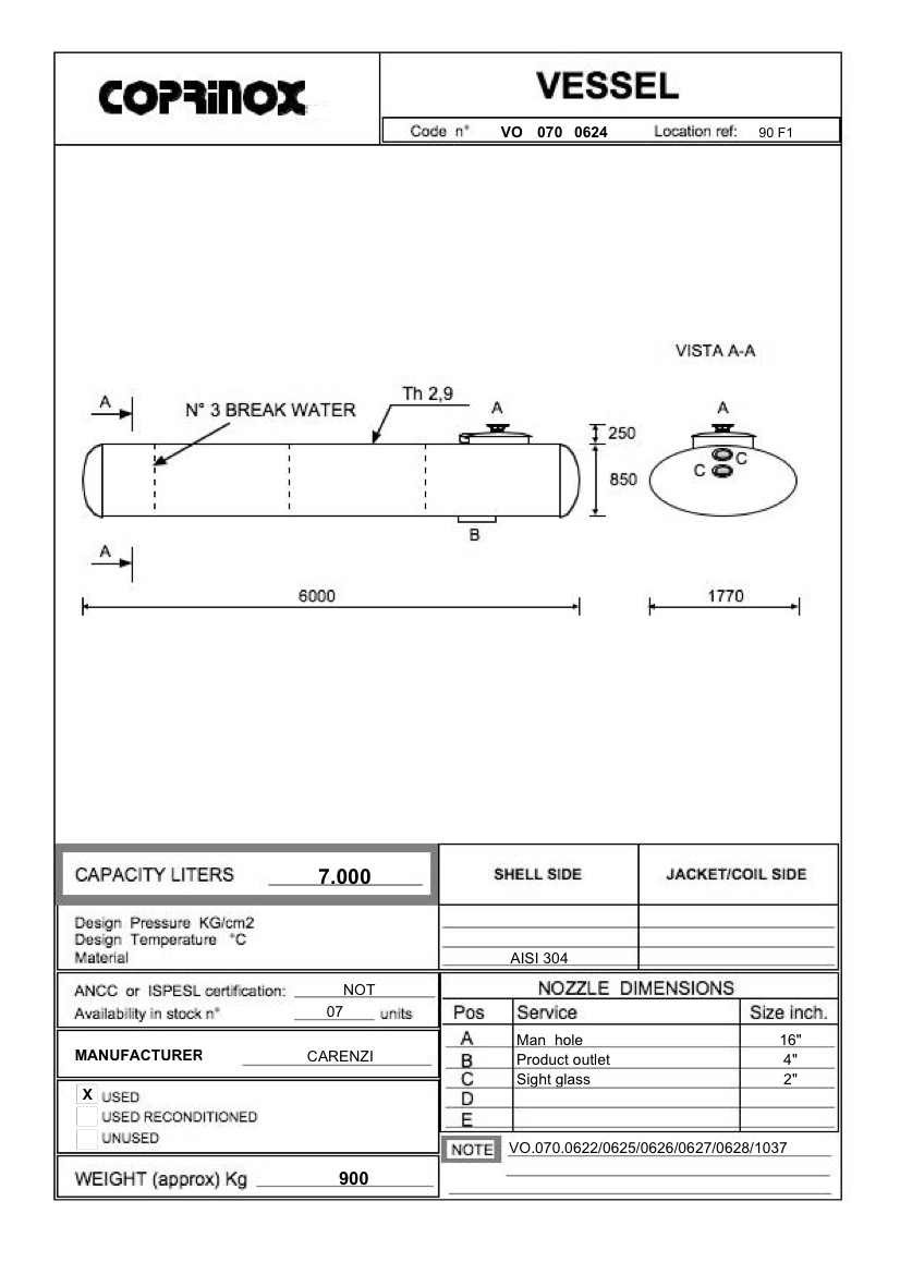 Usato Serbatoio CARENZI da 7000 Litri