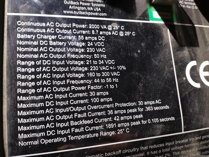 Used Outback Power Grid-Hybrid FXR-2024E Renewable Energy System GHD