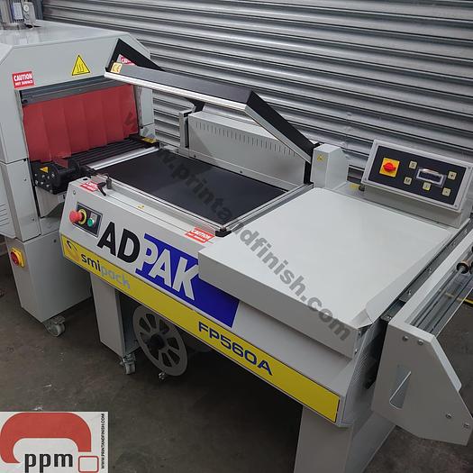 Used Adpak FO560A Automatic L Sealer & Heat Tunnel Shrink Wrapping Machine
