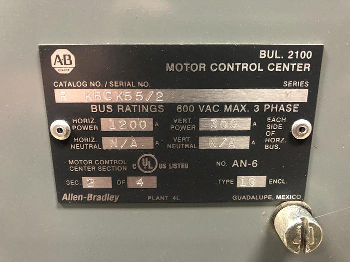 Used ALLEN BRADLEY CENTERLINE MCC SECTION WITH POWERFLEX DRIVES