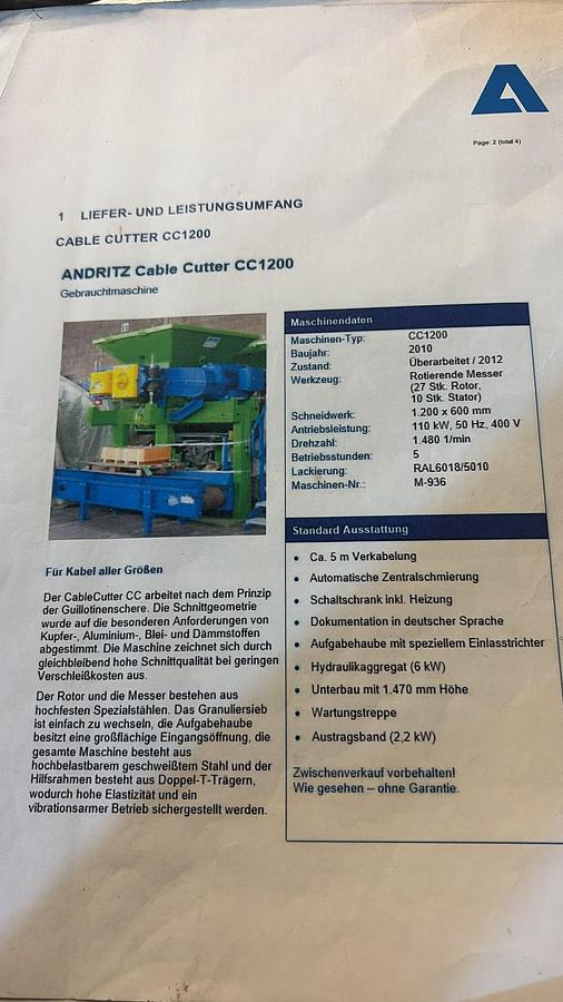 Gebraucht 2010 Andritz CC 1200