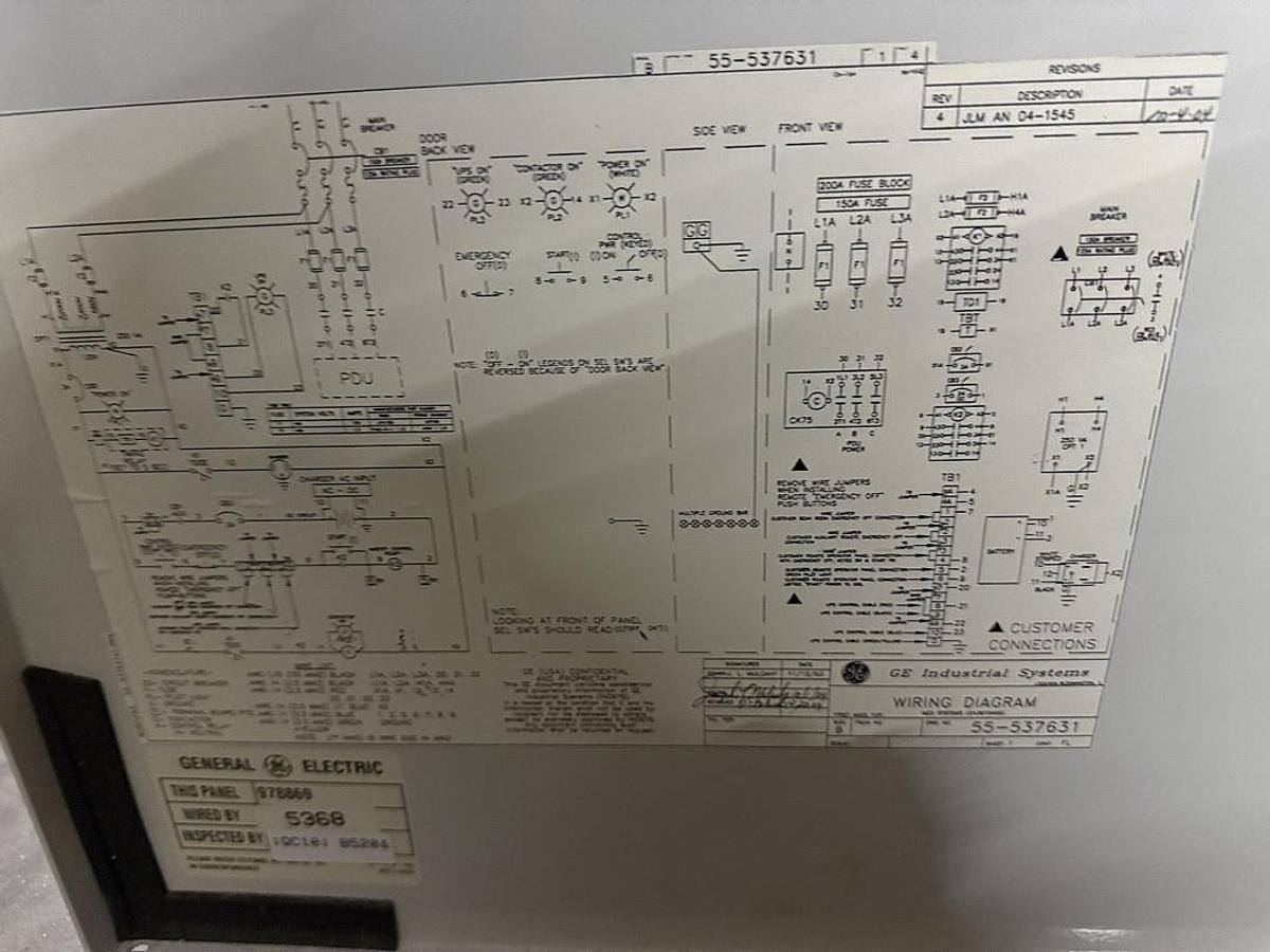 Used For Sale GE 978869 GE - CT - System Main Disconnect Panel 125A Good Condition Parts P/N 978869