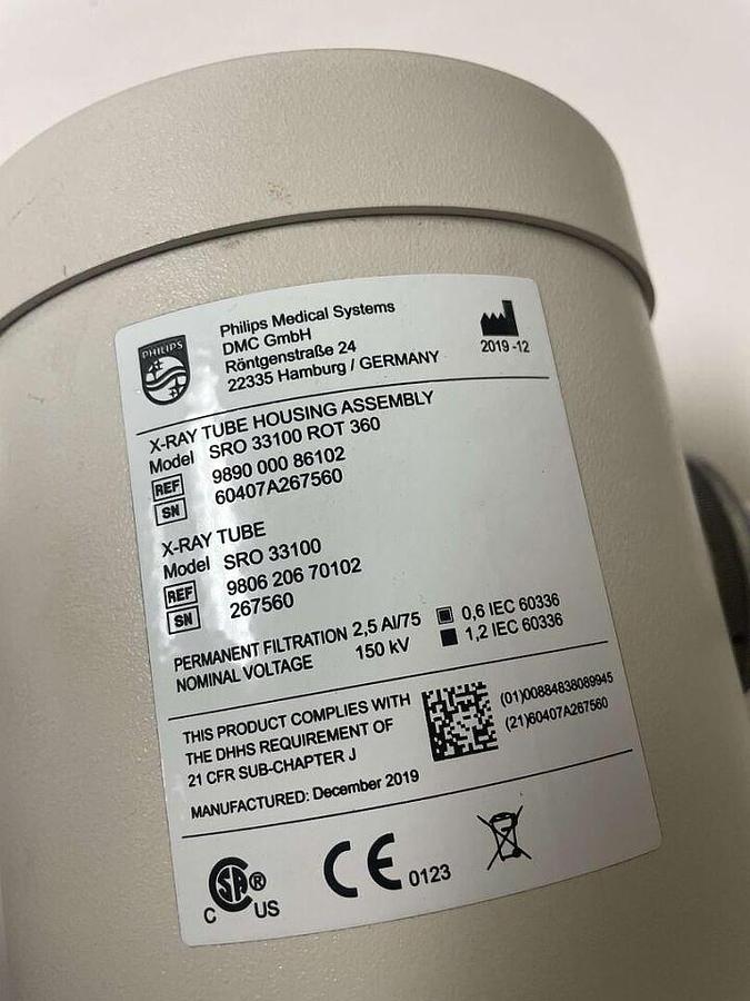Used For Sale PHILIPS Philips X Ray Tube SRO 33100 ROT 360 - 9890 000 86102 - 9806 206 70102 (2019-12) Good Condition X-Ray Tube Parts P/N SRO 33100 ROT 360