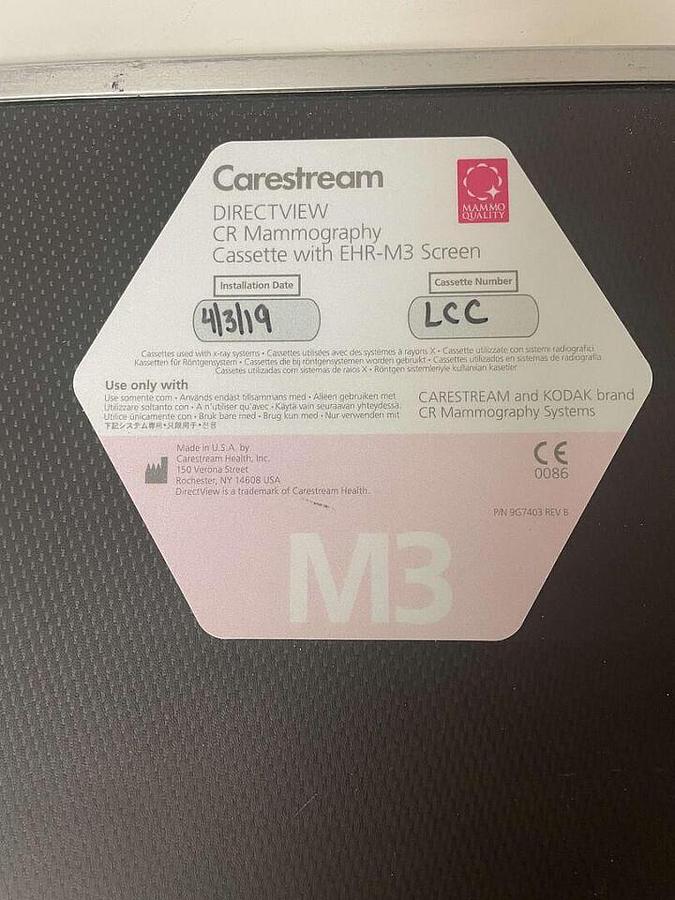 Used For Sale CARESTREAM CARESTREAM CR Mammography Cassette with EHR-M3 Screen 24x30cm Good Condition Cassette CR Cassettes Parts P/N EHR-M3 AA3914 Rev 8