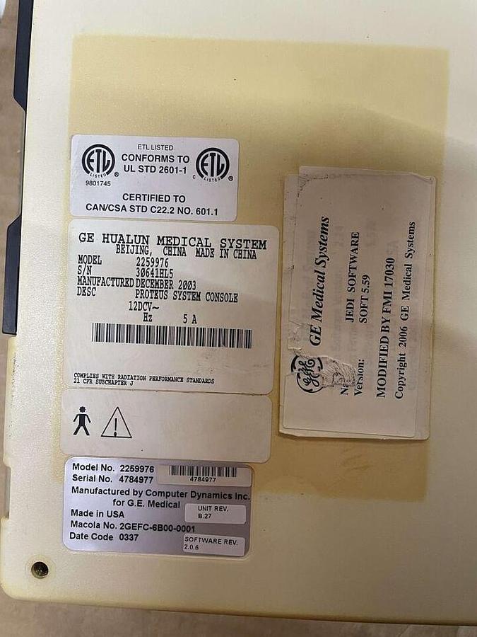 Used For Sale GE GE PROTEUS CONSOLE 2259976 30641HL5 Good Condition Remote R/F Room Parts P/N 2259976