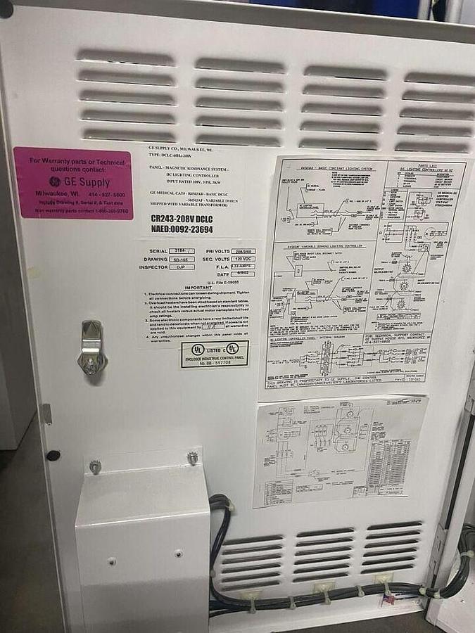 Used For Sale GE MR LIGHTING Control Panel DCLC-60Hz-208V, CR243-208V DCLC, 208V, 3 PH, 3KW Good Condition Parts P/N DCLC-60Hz-208V, CR243-208V DCLC