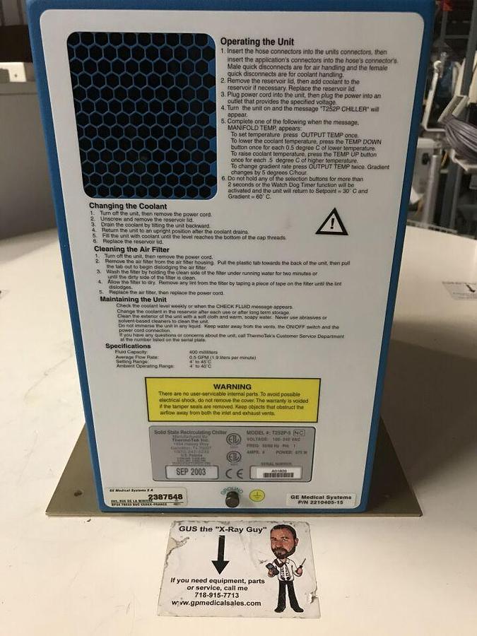 Used For Sale GE GE INNOVA 2000 ThermoTek T252P-5 A Solid State Recirculating Chiller Cath Angio Lab Parts P/N T252P-5