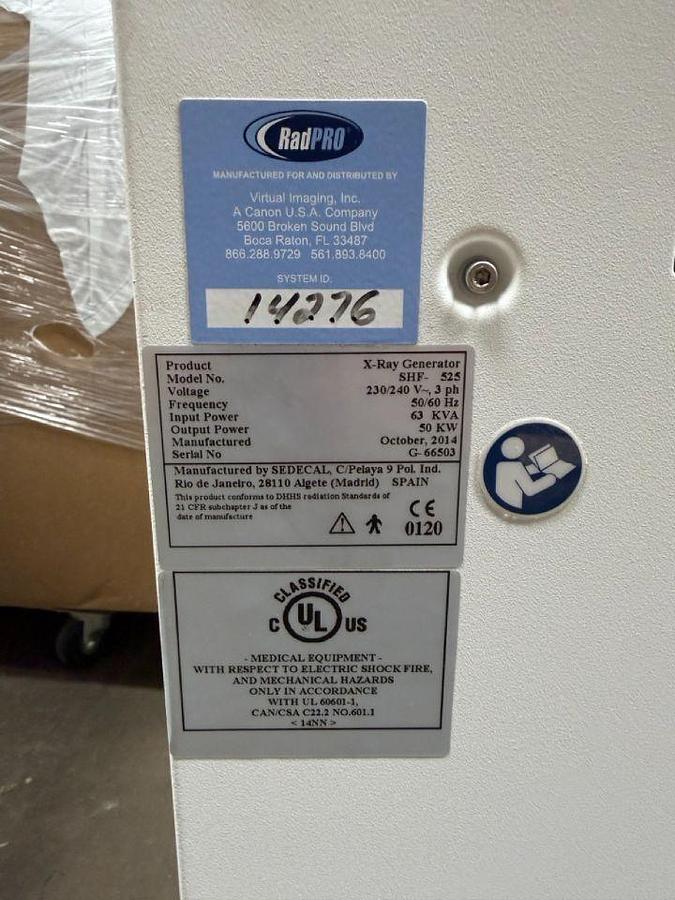 Used For Sale RADPRO  VIRTUAL IMAGING RadPRO FM Rad Room w/ Sedecal SHF-525 50kW, Canon CXDI-70C Wireless Rad Room