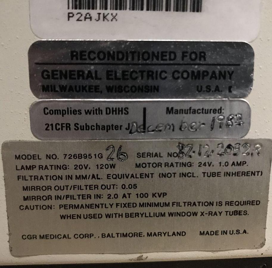 Used For Sale GE GE   Collimator  Rad/Fluoro Room Parts P/N 726B951G