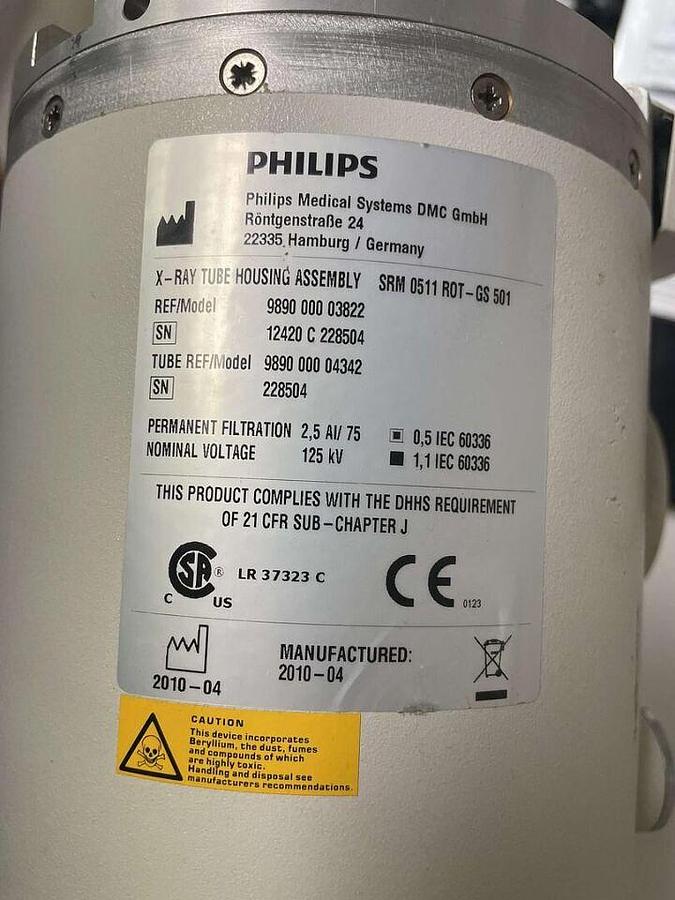 Used For Sale PHILIPS Philips SRM 0511 ROT - GS 501, 9890 000 03822 Tube, with 4522 300 24331 Collimator  Good Condition X-Ray Accessories Parts P/N SRM 0511 ROT - GS 501, 9890 000 03822  4522 300 24331